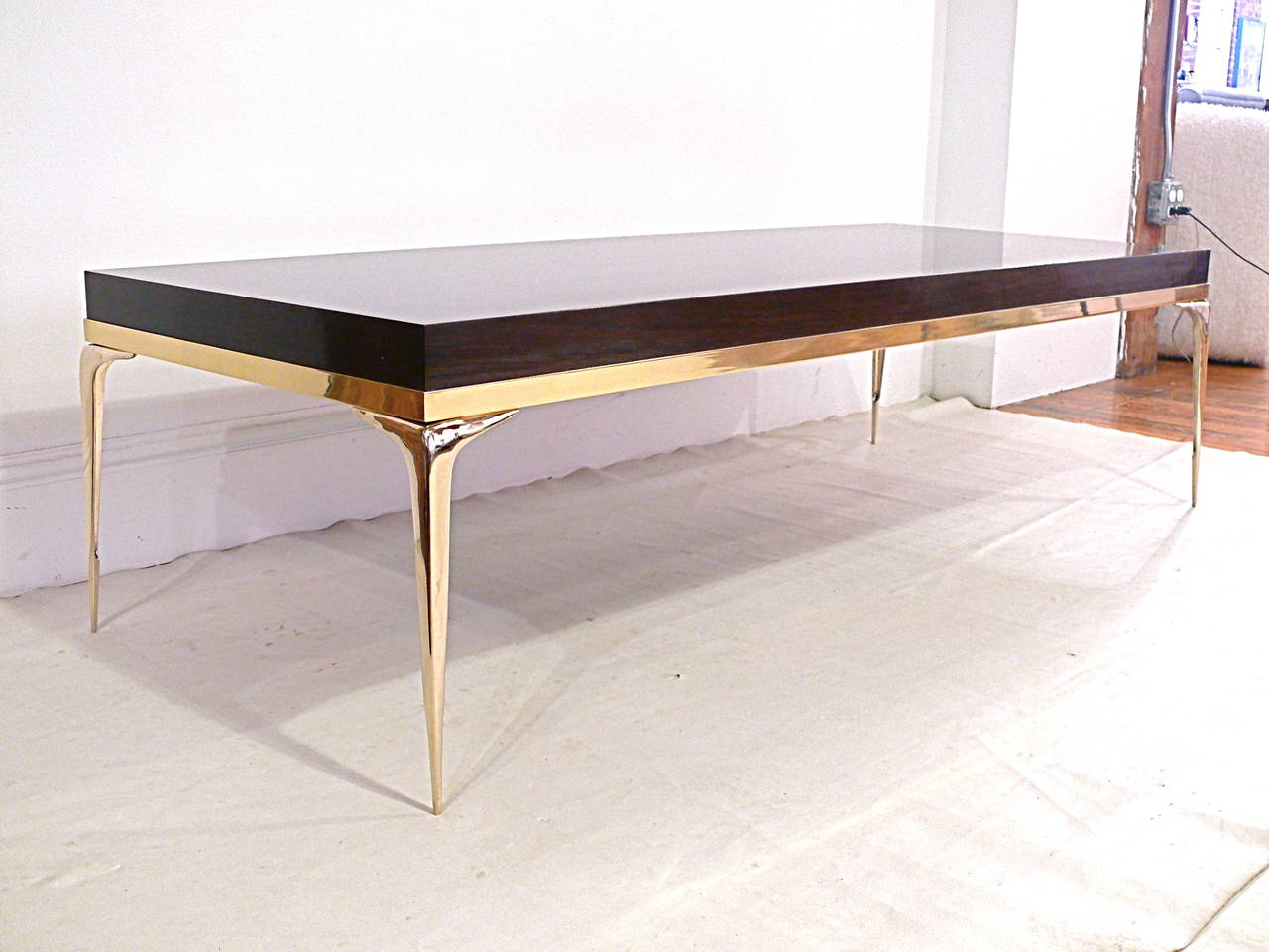 Contemporary CF MODERN Custom Brass Banded Stiletto Coffee or Cocktail Table For Sale