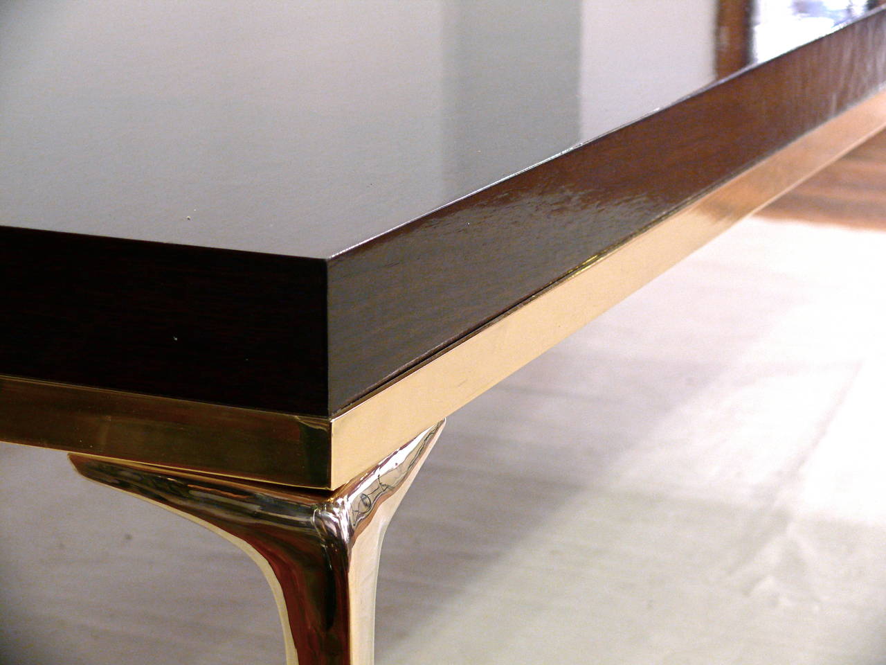 CF MODERN Custom Brass Banded Stiletto Coffee or Cocktail Table In New Condition For Sale In New York, NY