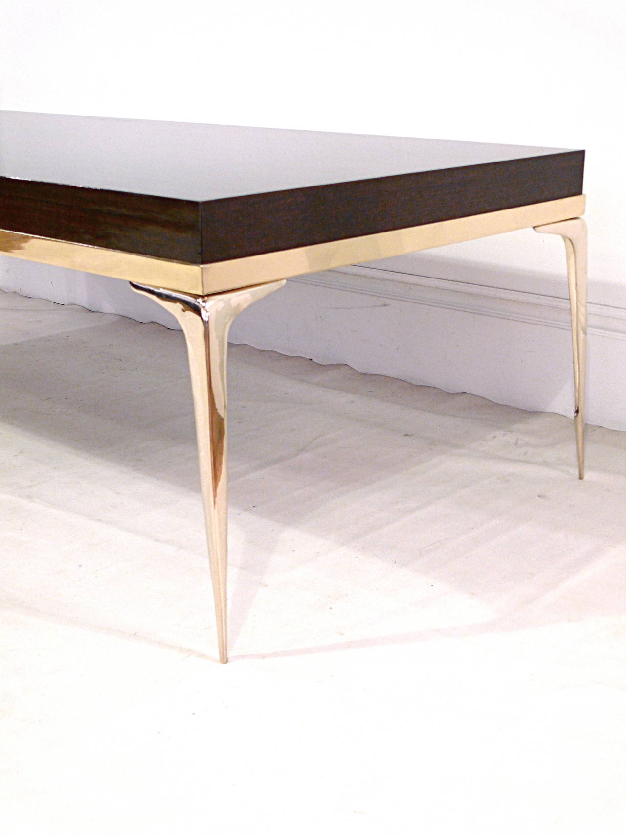 Polished CF MODERN Custom Brass Banded Stiletto Coffee or Cocktail Table For Sale