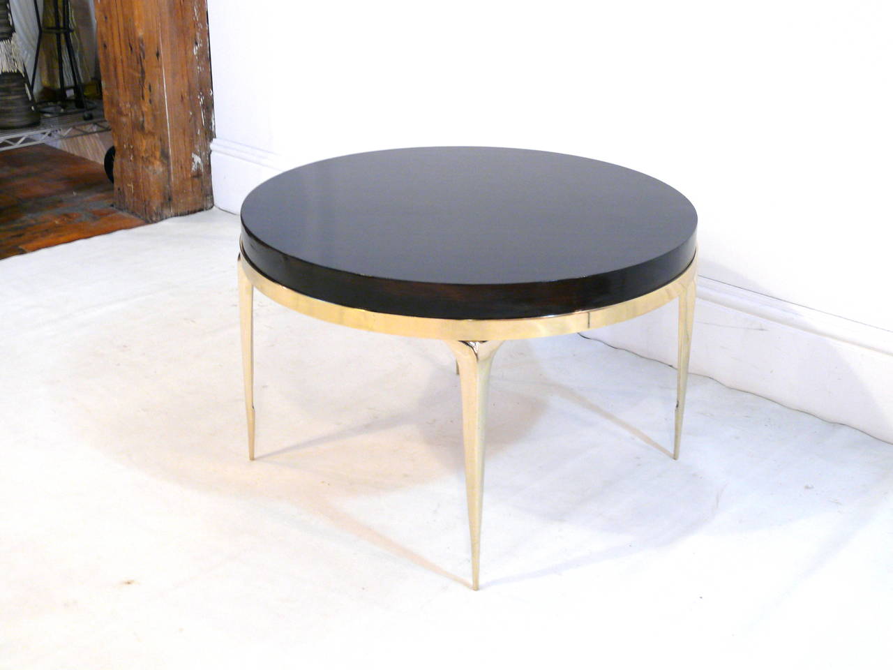 Mid-Century Modern CF MODERN Custom Brass Banded Round Stiletto Side Table For Sale