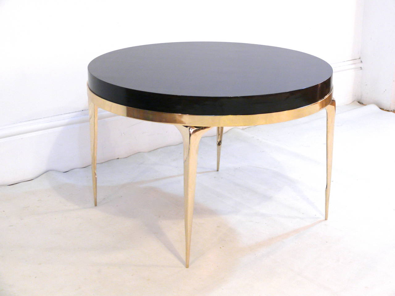 CF MODERN Custom Brass Banded Round Stiletto Side Table For Sale 2