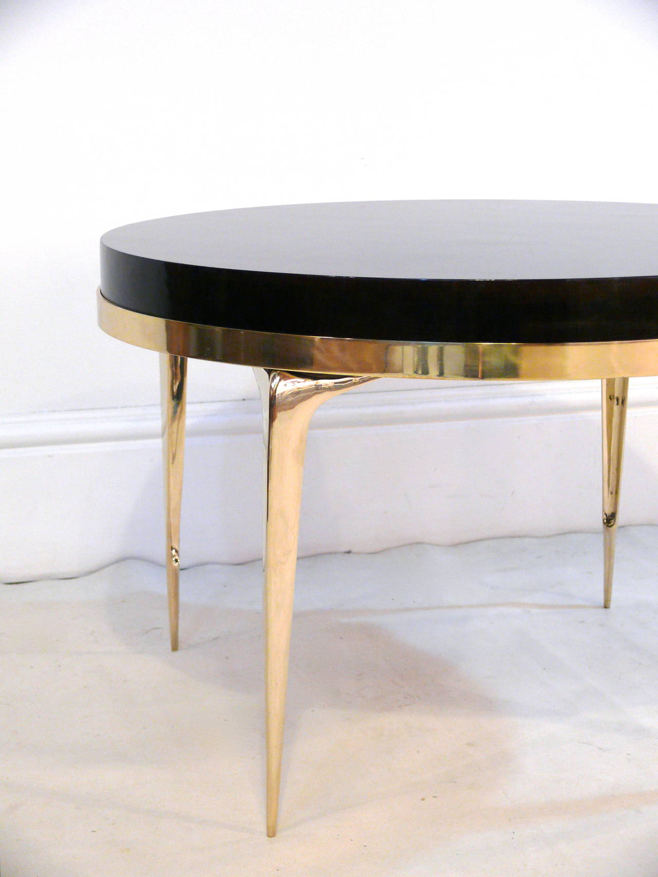 American CF MODERN Custom Brass Banded Round Stiletto Side Table For Sale