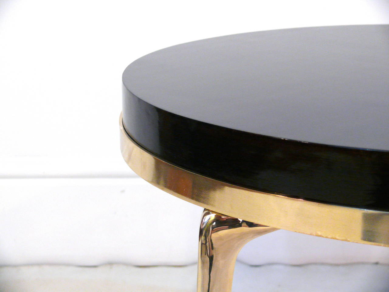 Polished CF MODERN Custom Brass Banded Round Stiletto Side Table For Sale