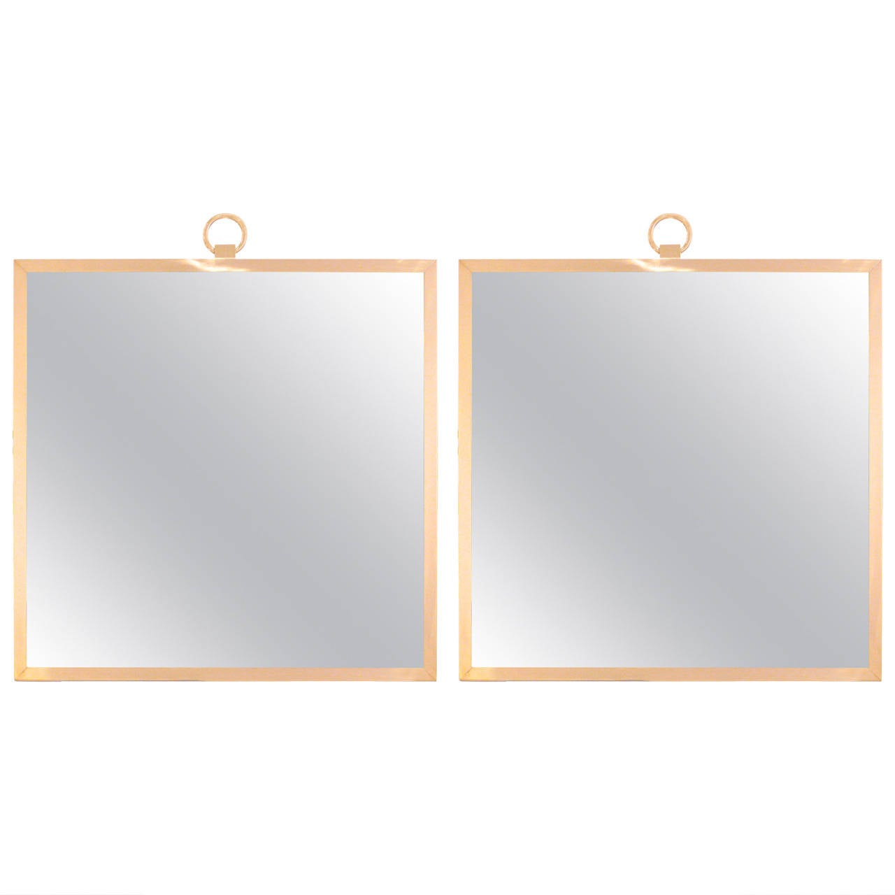 Pair of Solid Brass Square Mirrors For Sale at 1stdibs
