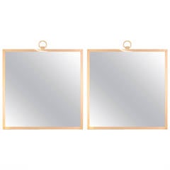 Pair of Solid Brass Square Mirrors 12