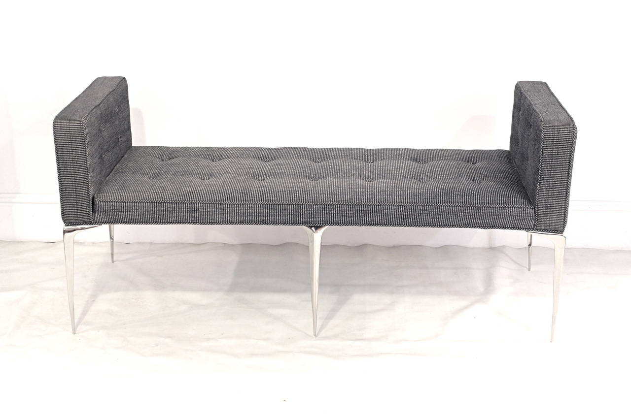 Custom arm stiletto bench designed by Irwin Feld Design for CF Modern. Featuring six hand cast, hand polished nickel-plated 