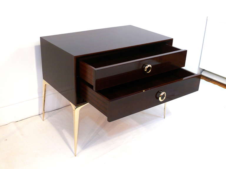 Brass Stiletto Double-Drawer End Table For Sale