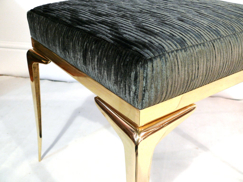 Brass Pair of Square Stiletto Ottomans For Sale