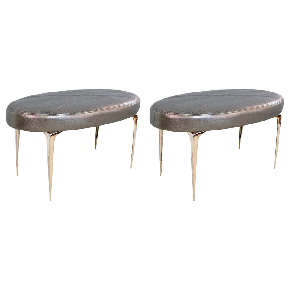 Pair of Oval Stiletto Ottomans For Sale