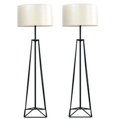 Pair of Custom Iron Pyramid Floor Lamps