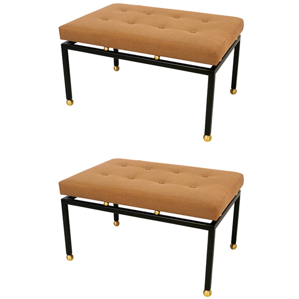 Mid-Century Modern CF MODERN Custom Brass Ball Foot Bench For Sale