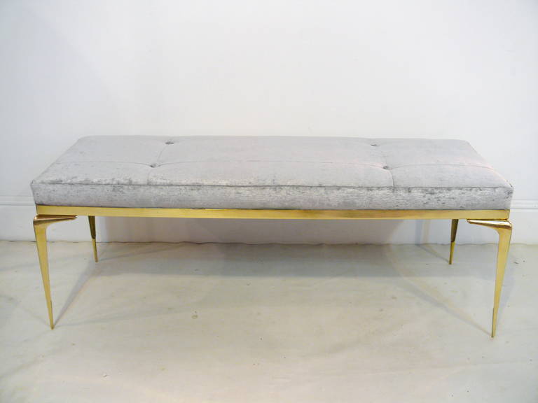 Updated custom stiletto bench designed by Irwin Feld Design for CF Modern.  Featuring four hand cast, hand polished solid brass 