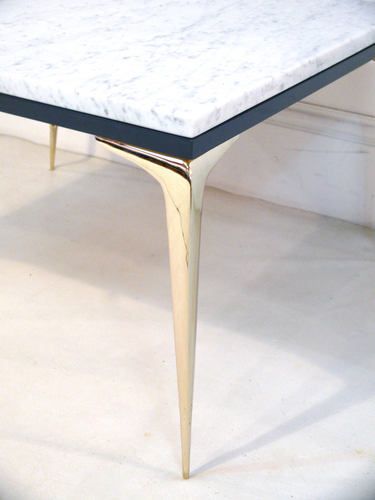 Brass Pair of Marble-Top Stiletto Side Tables