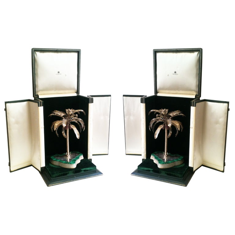 Pair of 1980 Silver Palm Trees with Rubies