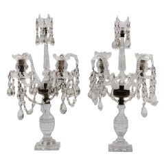 Pair of George III Cut Glass Two Light Candelabra