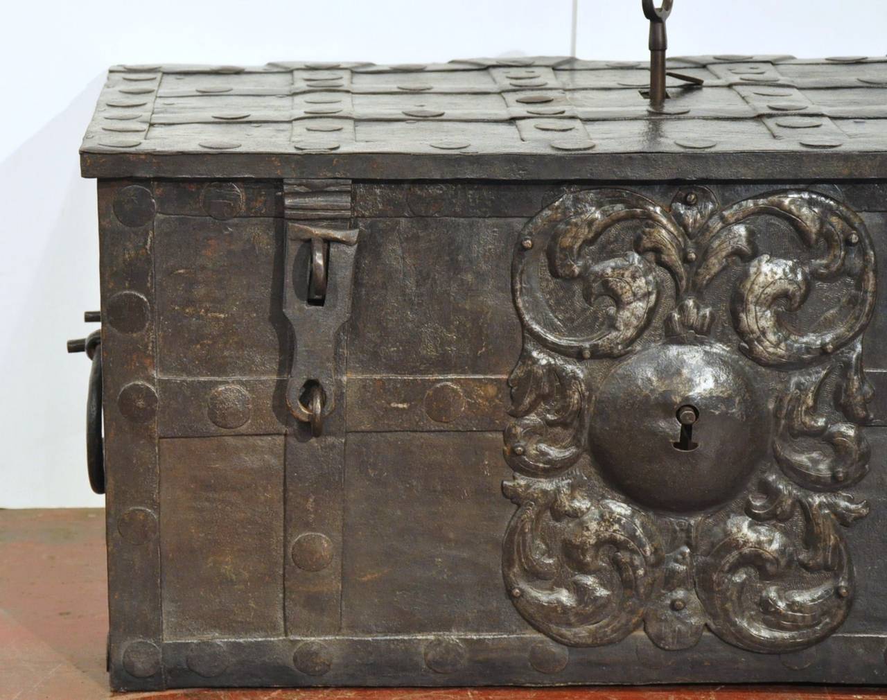 Baroque 18th Century Antique Corsair Nuremberg Wrought Iron Safe Money Chest