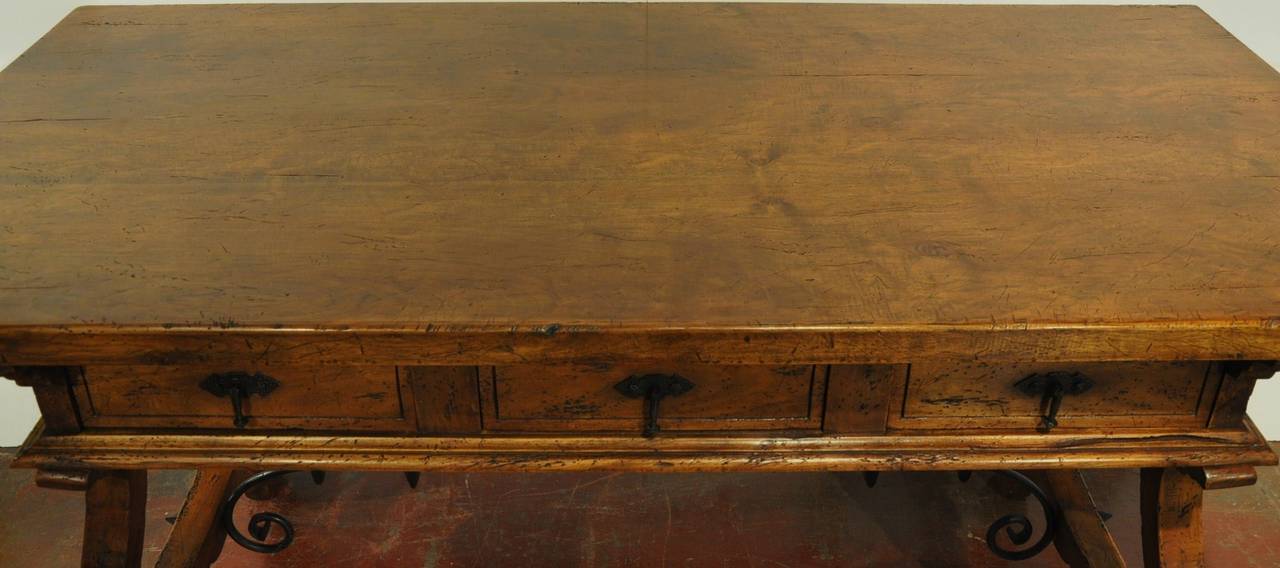 Walnut Spanish Table Desk with Drawers In Excellent Condition In Dallas, TX
