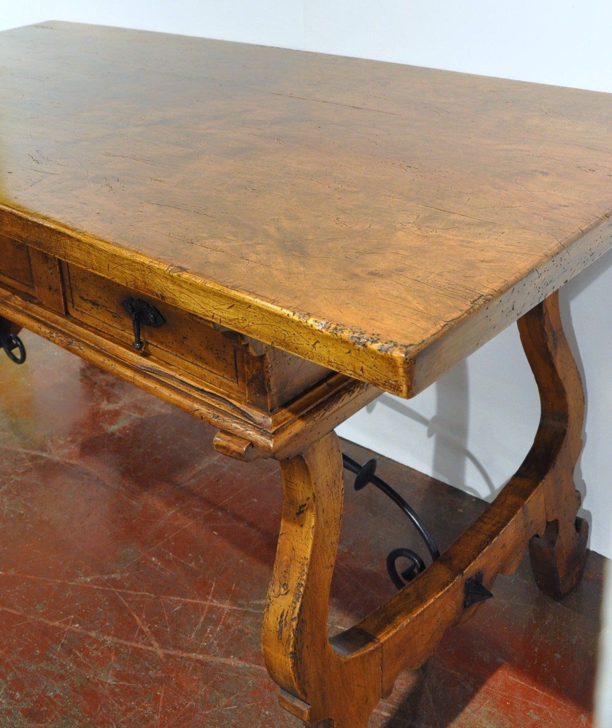 20th Century Walnut Spanish Table Desk with Drawers