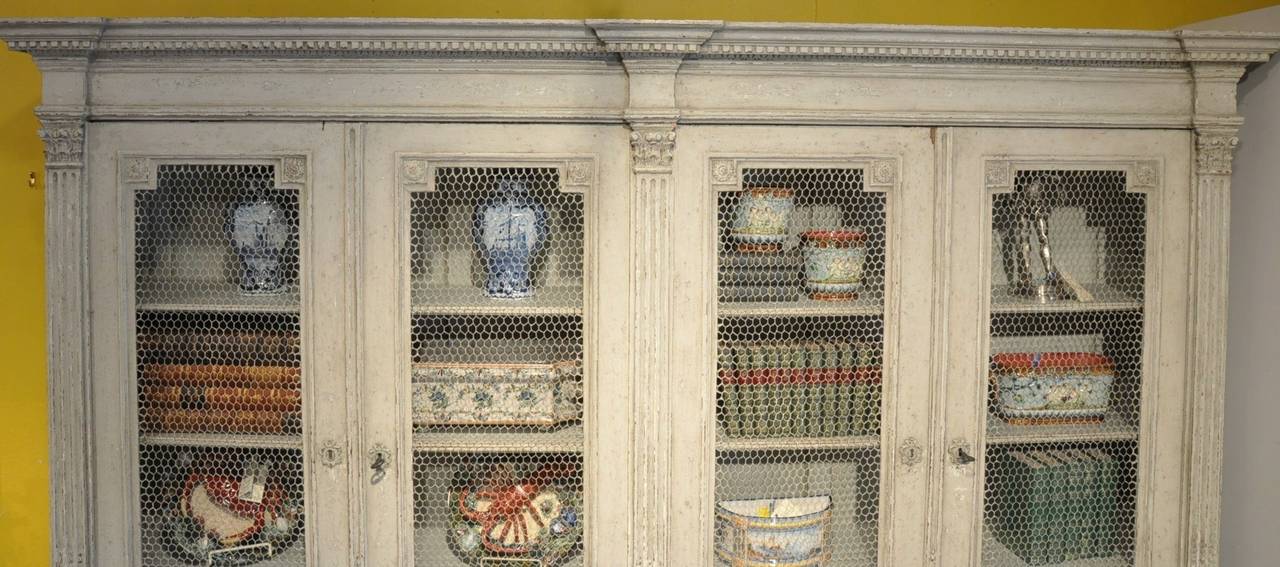 19th Century Antique Louis XVI Painted Bookcase Vitrine Display Cabinet