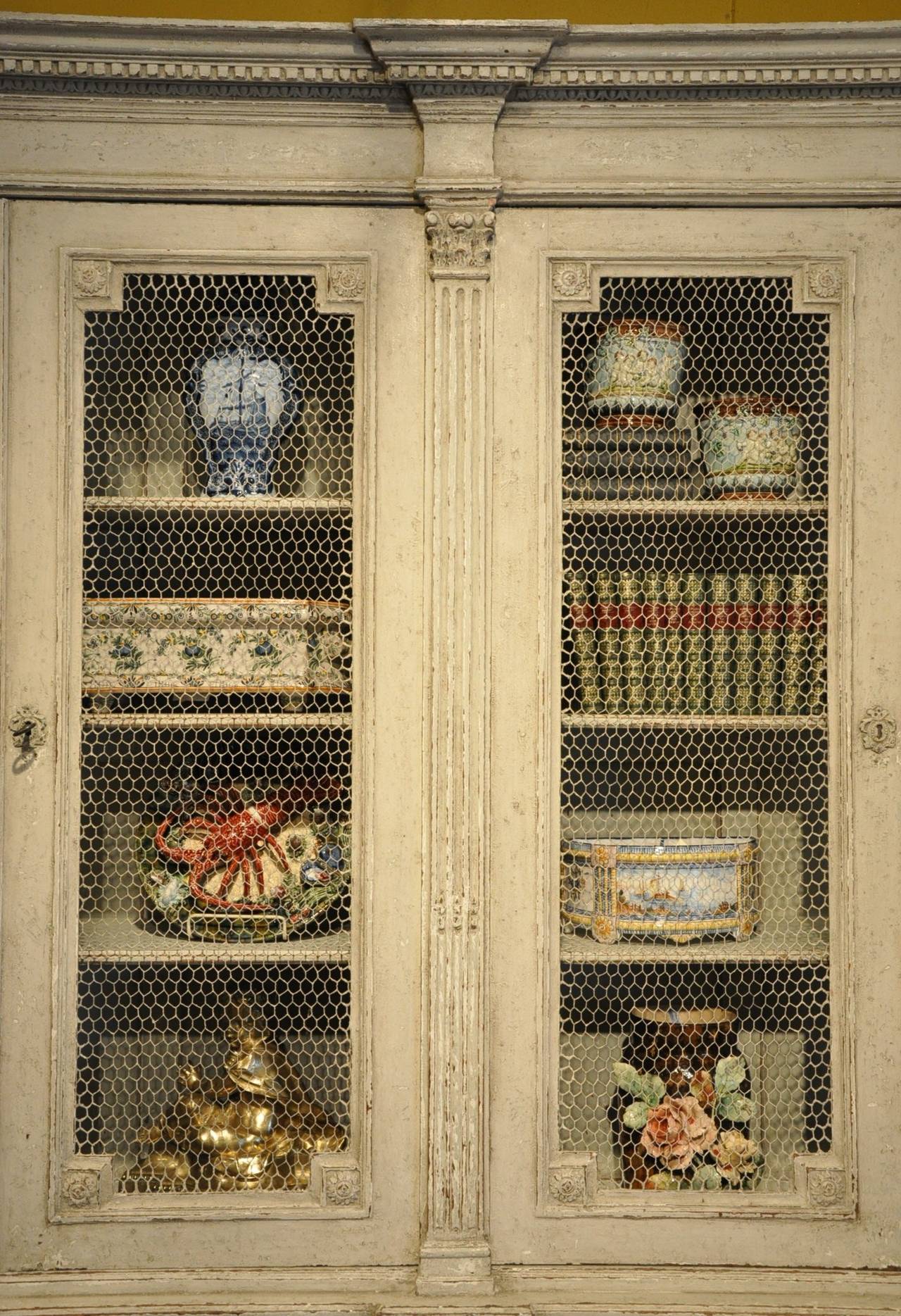 Antique Louis XVI Painted Bookcase Vitrine Display Cabinet 2