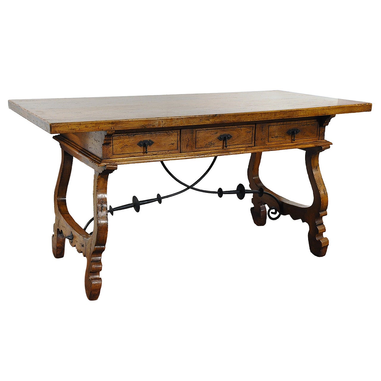Walnut Spanish Table Desk with Drawers