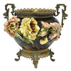 19th C. Barbotine Majolica Vase Cache Pot