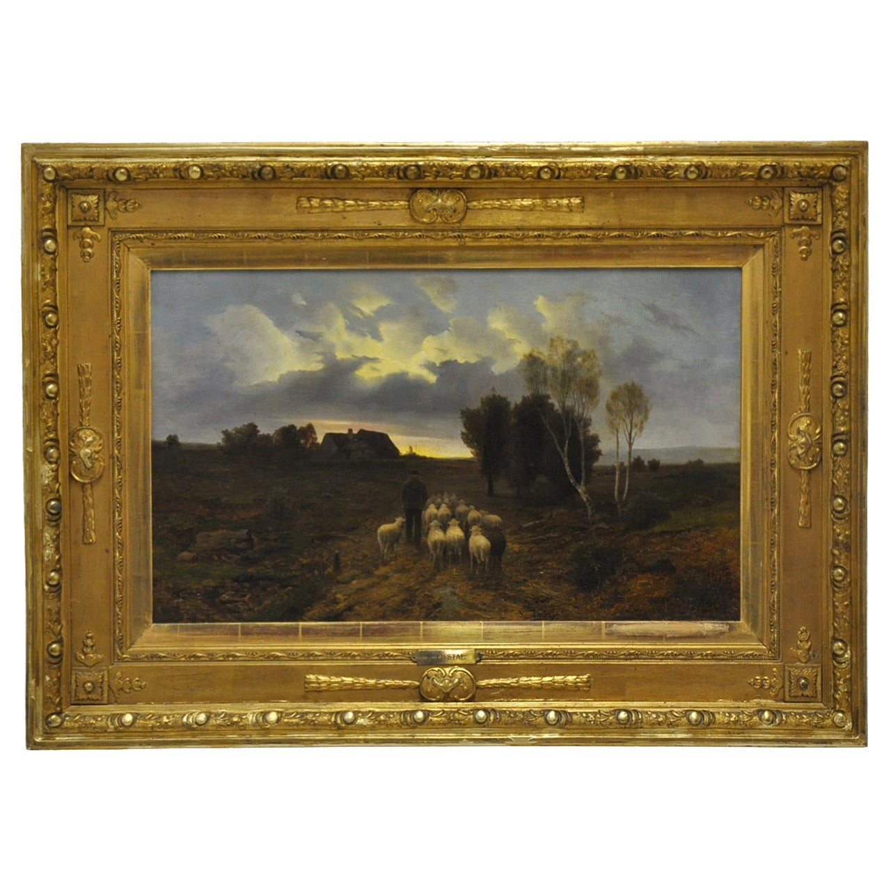 19th C. French Signed Oil on Canvas with Sheep