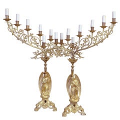 Pair of 19th Century Bronze Candelabras - Electrified