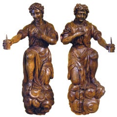 Pair of 17th Century Carved Walnut Angels