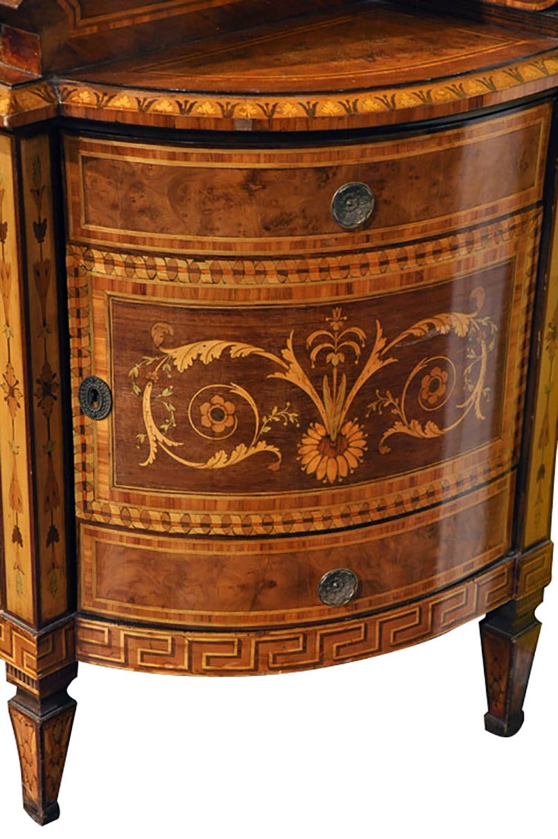 19th Century Italian Walnut Bombe Secretary Bookcase with Marquetry Inlay 1