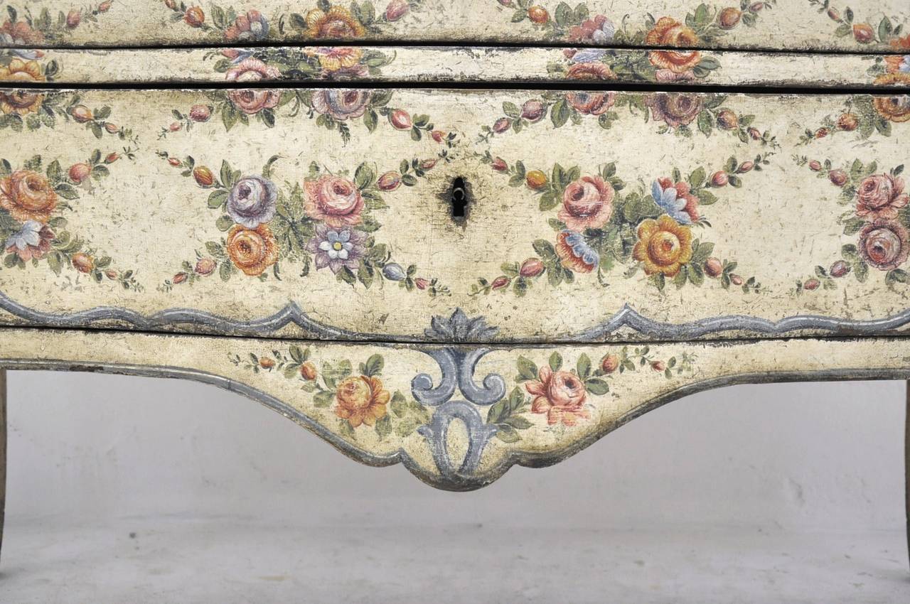 Italian Antique Venetian Painted Commode Chest with Marble