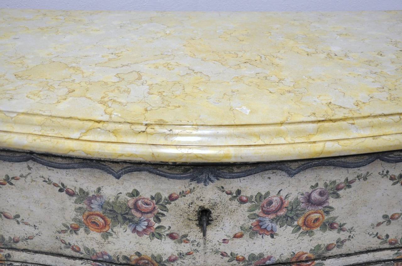 18th Century Antique Venetian Painted Commode Chest with Marble