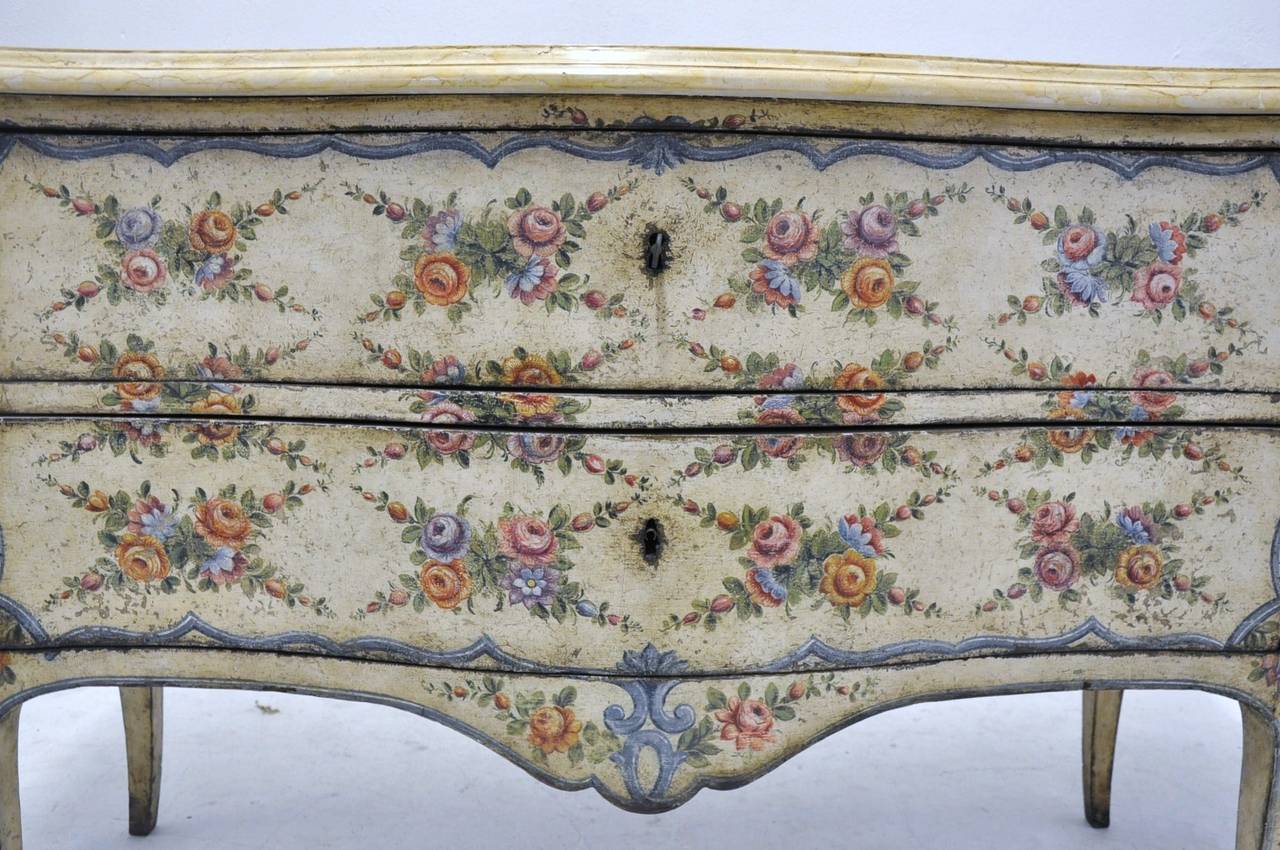 Antique Venetian Painted Commode Chest with Marble 1
