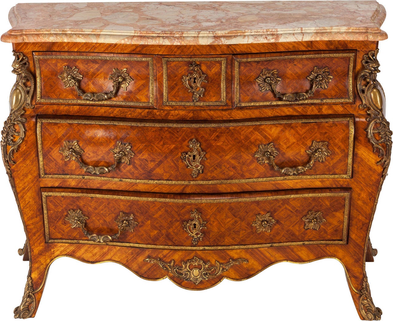 Pair of Louis XV Commodes Chests Night Stands with Marble Top