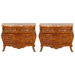 Pair of Louis XV Commodes Chests Night Stands with Marble Top