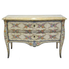 Antique Venetian Painted Commode Chest with Marble