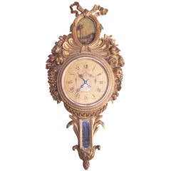 18th Century French Louis XVI Carved Giltwood Wall Clock with Oval Painting