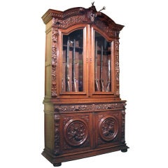19th C. Carved Oak Rifle Cabinet