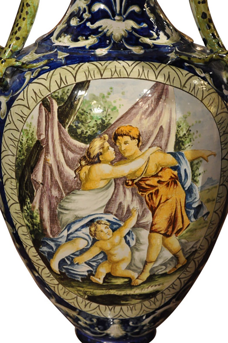 Pair of Antique 19th Century Majolica Italian Vases 2