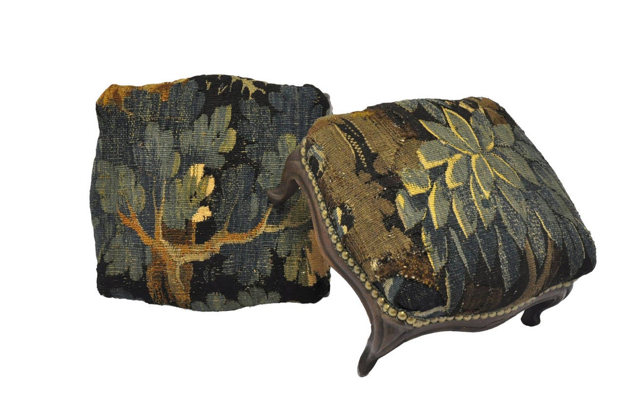 Pair of walnut footstools with Aubusson tapestry (c:1790)