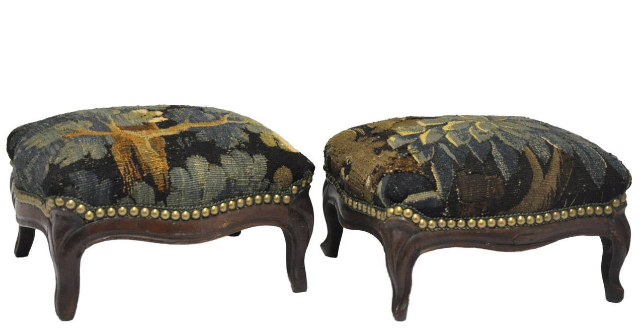 Louis XV Pair of 18th Century Foot Stools with Aubusson