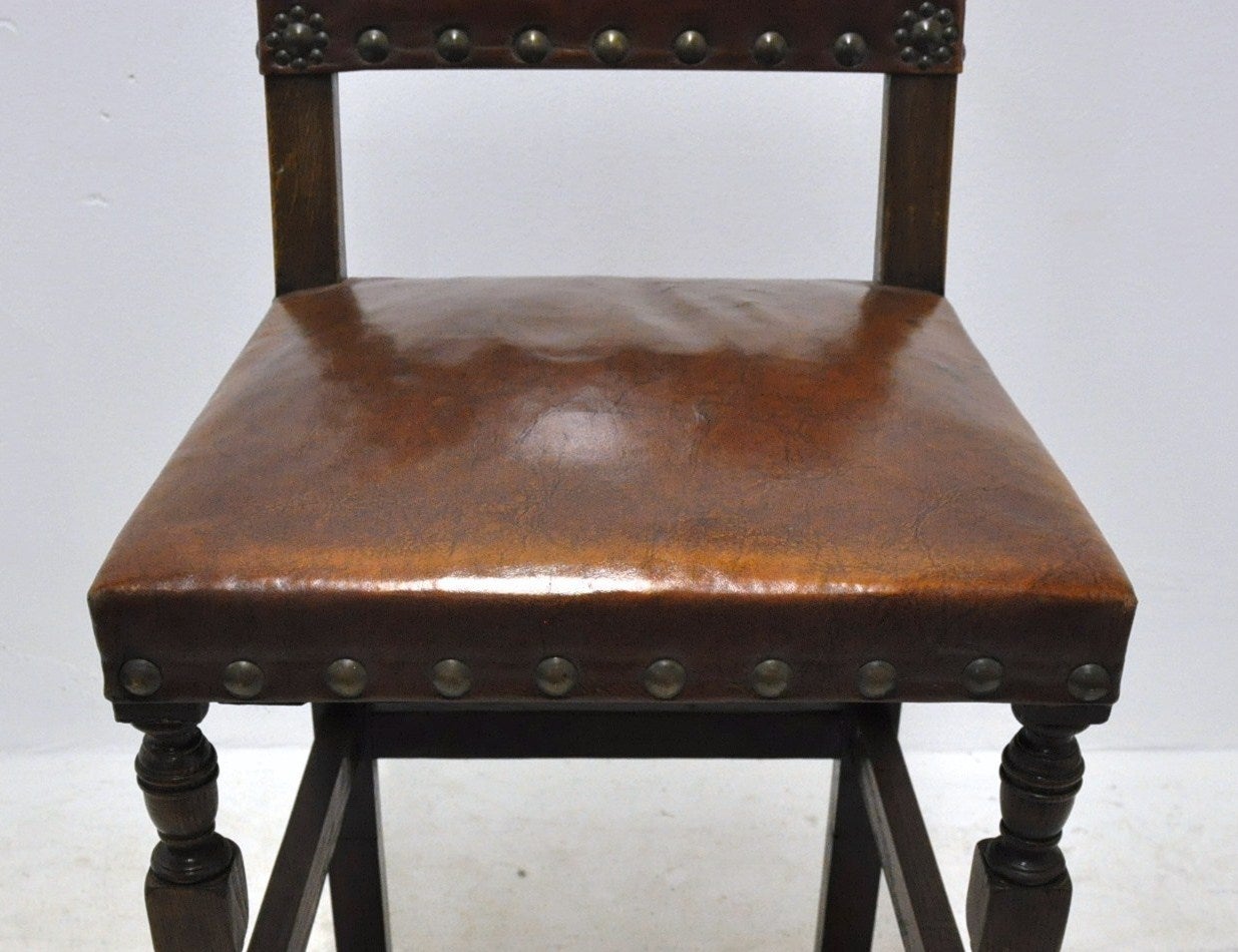 Set of Six Bar Stools with Leather, circa 1900 In Excellent Condition In Dallas, TX