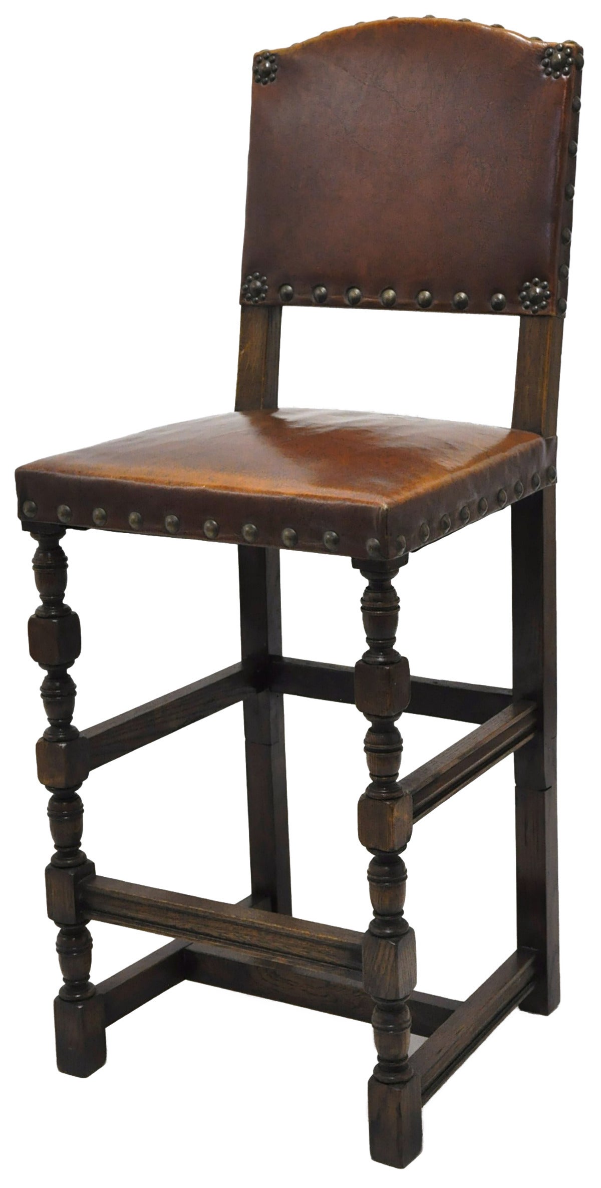 Set of Six Bar Stools with Leather, circa 1900 3