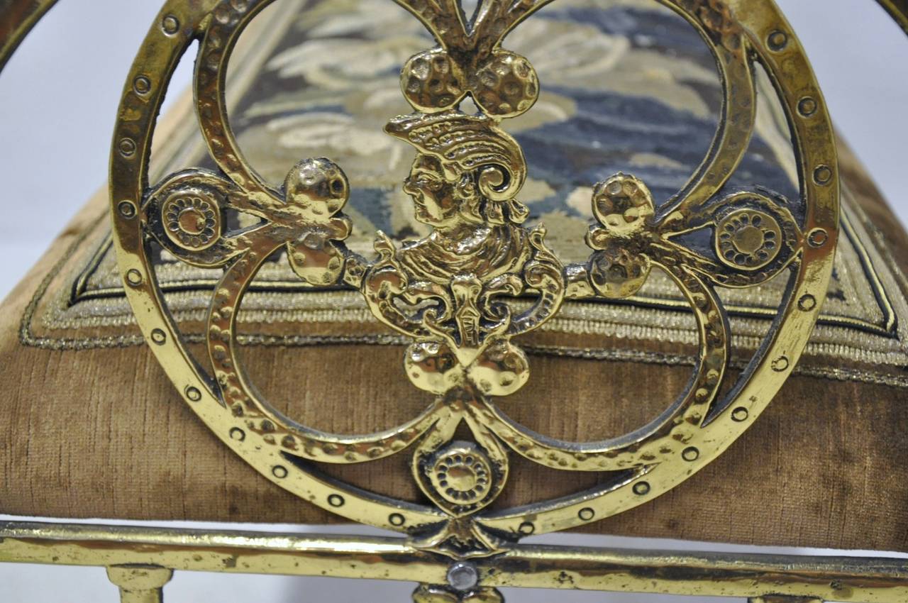 Antique Brass Bench with Aubusson Tapestry 2