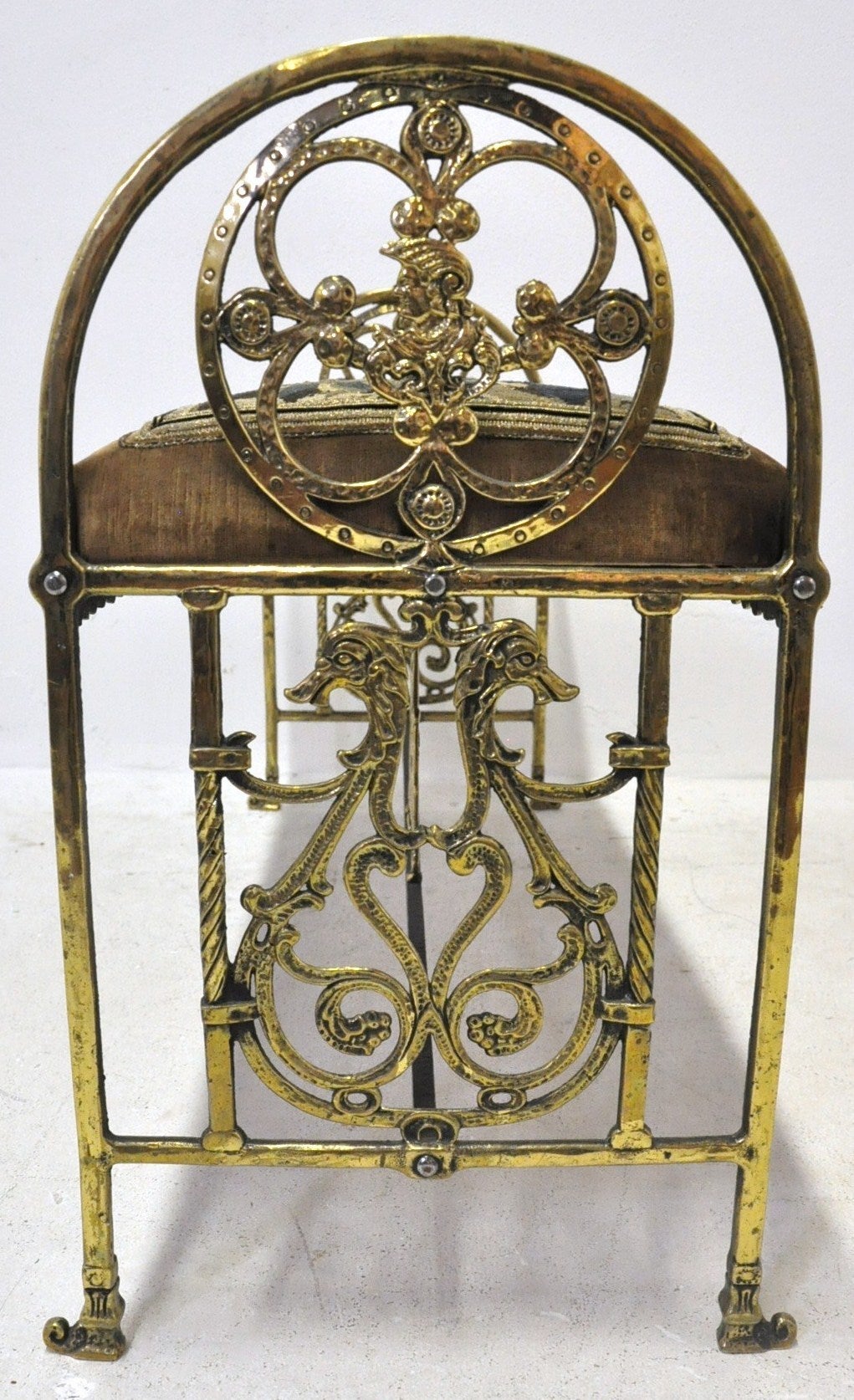 Antique Brass Bench with Aubusson Tapestry In Excellent Condition In Dallas, TX