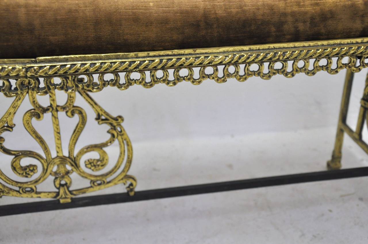 19th Century Antique Brass Bench with Aubusson Tapestry
