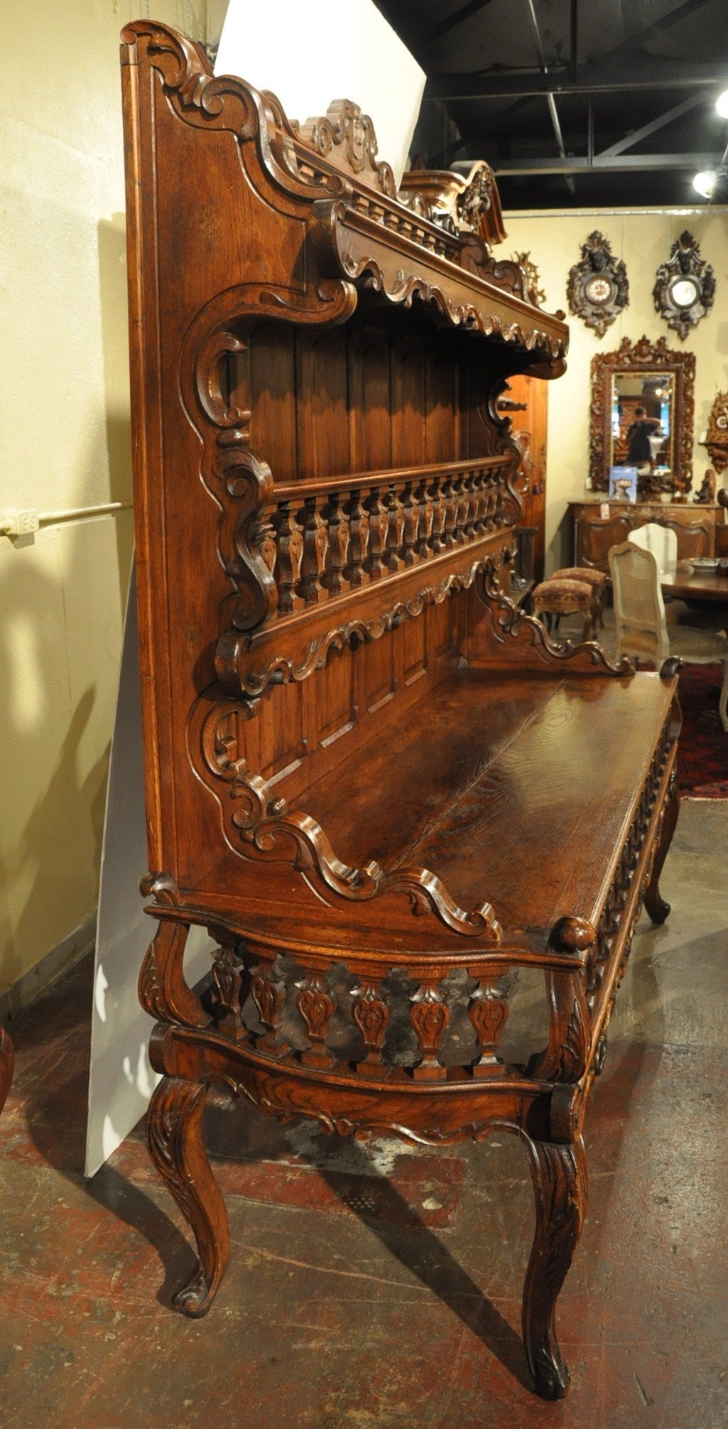
Antique carved display plate rack, or 