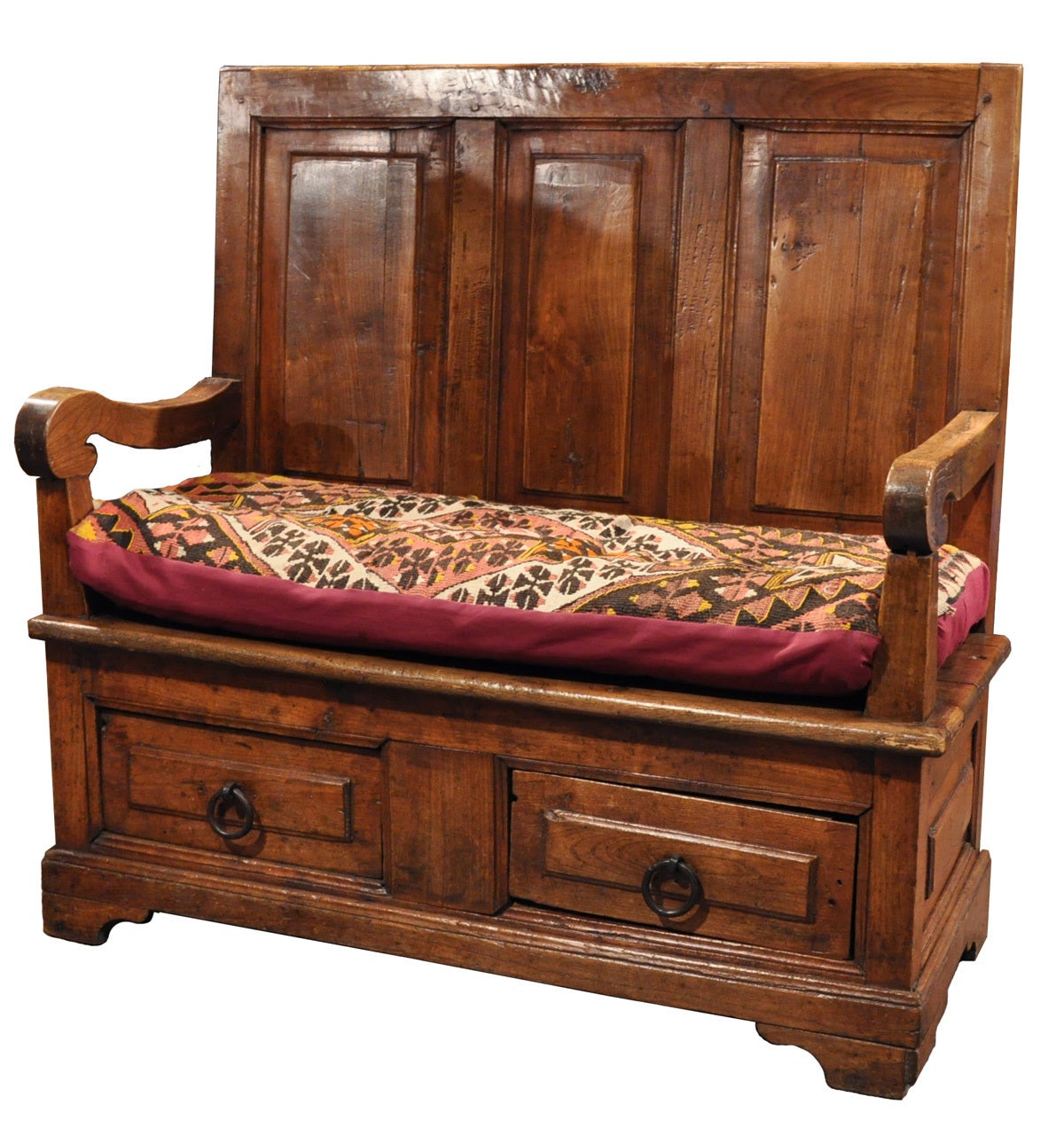 Early 19th C. Oak and Cherry Monk
s/Hall Bench