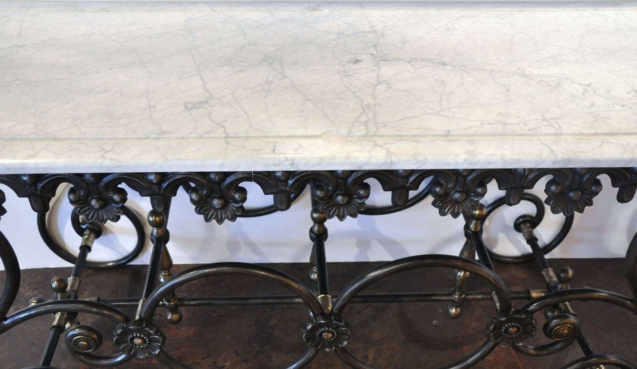 Polished Iron Butcher Pastry Table with Marble Top In Excellent Condition In Dallas, TX