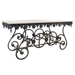 Polished Iron Butcher Pastry Table with Marble Top